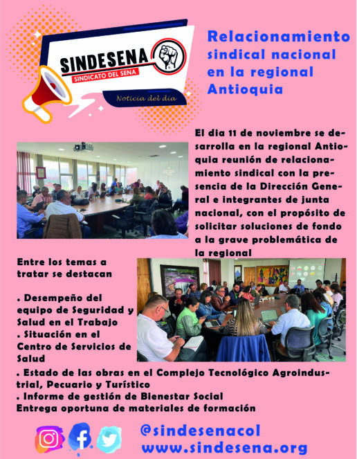 Relacionamiento sindical nacional en la regional de Antioquia