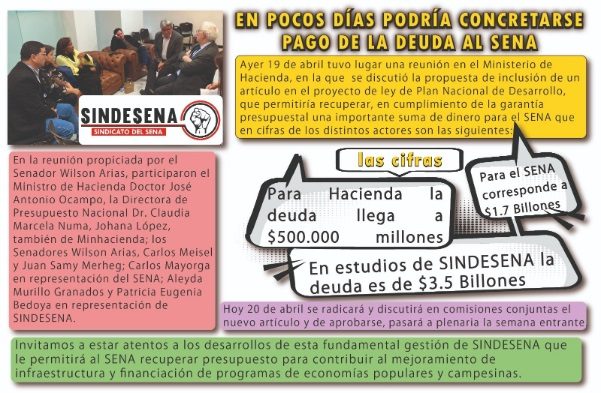 En pocos días podría concretarse pago de la deuda del SENA
