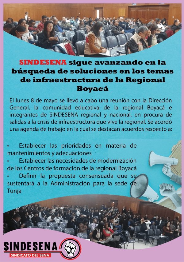 SINDESENA sigue avanzando en la búsqueda de soluciones en los temas de infraestructura de la Regional Boyacá