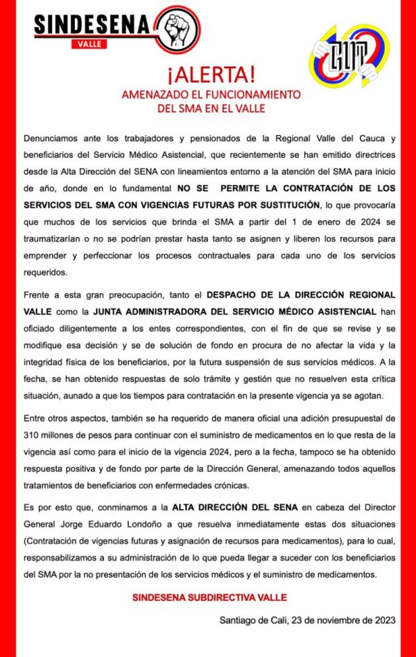 ¡Alerta!, Amenazado el funcionamiento del SMA en el Valle