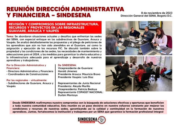 Reunión Dirección Administrativa y Financiera SINDESENA
