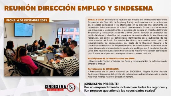 Reunión dirección empleo y SINDESENA