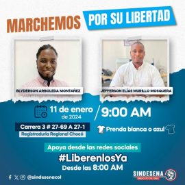 Reiteración condena a secuestro y solicitud de inmediata liberación de Blyderson Arboleda Montañez y Jefferson Elías Murillo Mosquera.