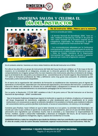 SINDESENA saluda y celebra el día del instructor