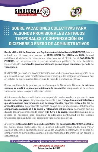 Sobre vacaciones colectivas para provisionales y compensación administrativos