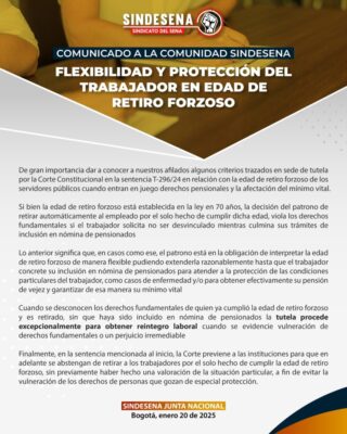 Comunicado a la comunidad SENA sobre retiro forzoso