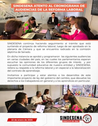 Sindesena atento al cronograma de audiencias de la Reforma Laboral