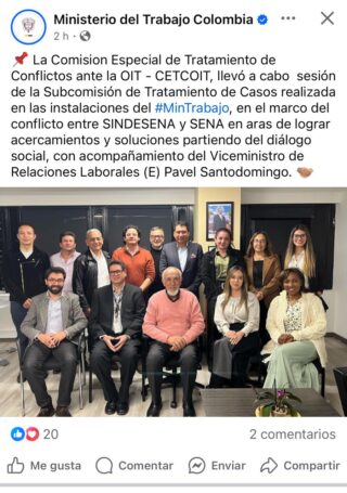 Primera reunión por queja de Sindesena ante la Comisión Especial de tratamiento de conflictos CECOIT