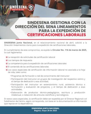 Sindesena gestiona lineamientos certificaciones laborales