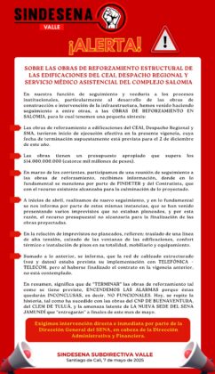 Alerta Sindesena Valle reforzamiento estructural