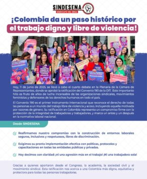 Colombia continúa avanzando hacía un trabajo digno libre de violencia