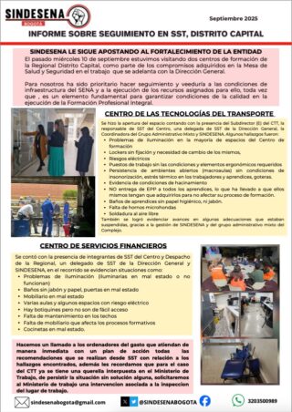 Informe sobre seguimiento de SST, Distrito Capital