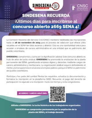 Sindesena recuerda inscripción concurso