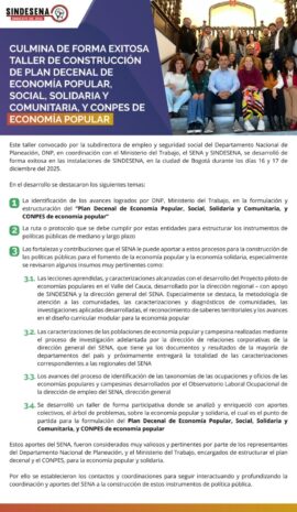 Culmina con éxito taller de Plan Decenal y Conpes de economía popular