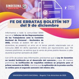 Fe de erratas boletín 167 del 09 de diciembre