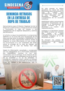 Denuncia retrasos en la entrega de ropa de trabajo