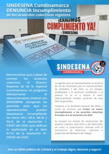 Sindesena Cundinamarca denuncia incumplimiento de los acuerdo colectivos vigentes