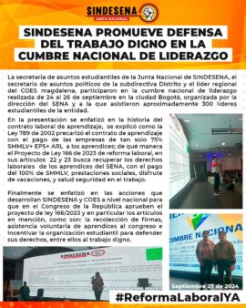 SINDESENA promueve defensa del trabajo digno en la Cumbre Nacional de Liderazgo