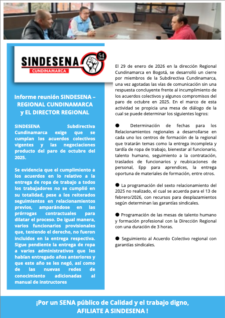 Informe reunión Sindesena - Regional Cundinamarca y el director regional