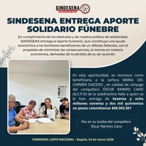 Sindesena entrega aporte solidario fúnebre
