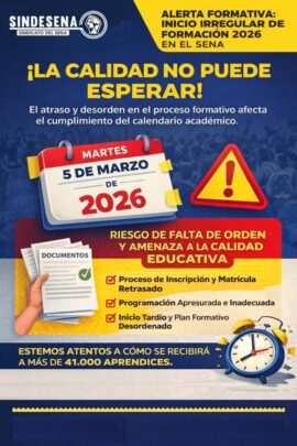 Alerta Sindesena Bogotá sobre calendario académico 2026