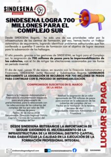 Sindesena logra 700 millones para el Complejo Sur