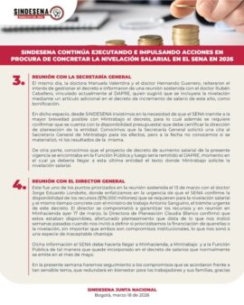 Sindesena continúa ejecutando e impulsando acciones para concretar nivelación salarial
