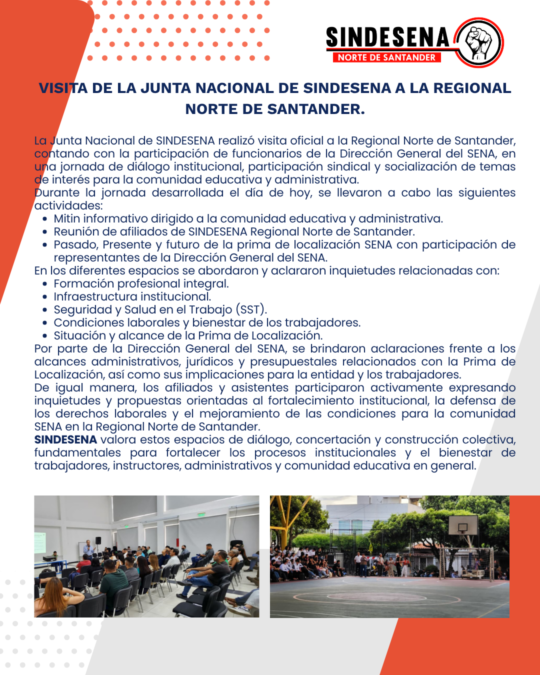 Visita de Sindesena Junta Nacional a la Regional Norte de Santander