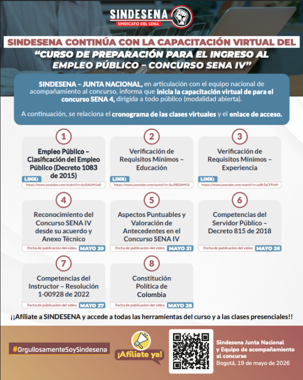 Sindesena continúa capacitación virtual concurso SENA 4