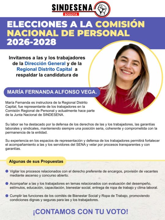 Con María Fernanda Alfonso Vega, la Regional Distrito Capital fortalece la defensa de los derechos laborales
