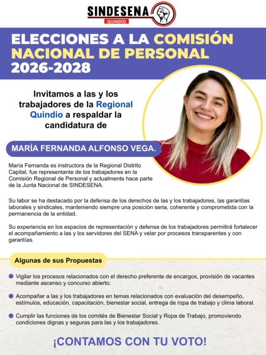 María Fernanda Alfonso Vega trabaja por la equidad, la transparencia y el bienestar laboral de la Regional Quindío
