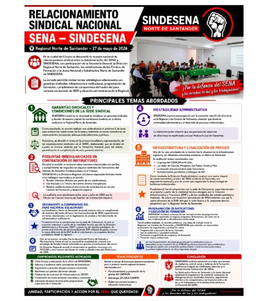 Relacionamiento sindical Norte de Santander con presencia de la Junta Nacional Sindesena 2026