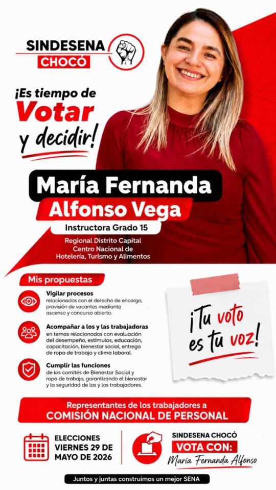 SINDESENA Chocó fortalece la unidad sindical con el respaldo a María Fernanda Alfonso Vega