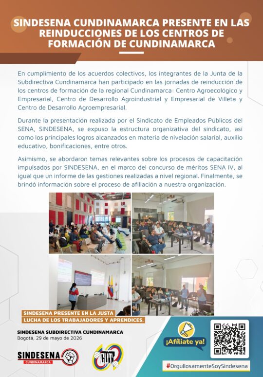 Sindesena Cundinamarca presente en las reinducciones de los Centros de Formación de Cundinamarca