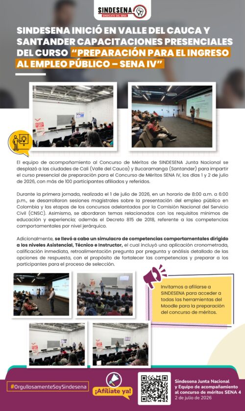 Sindesena inició capacitaciones presenciales del Concurso SENA IV
