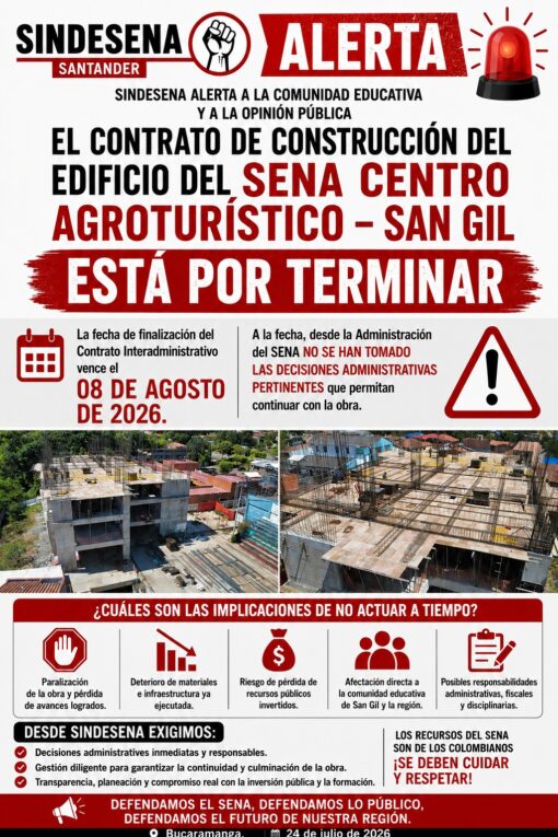 Alerta por terminación contrato construcción San Gil