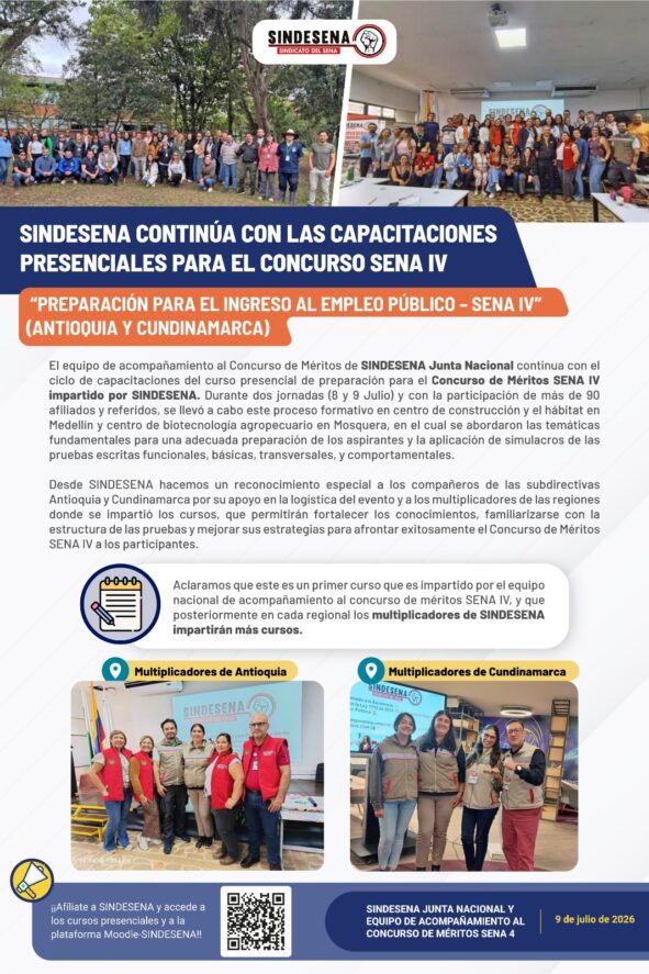 Sindesena continúa con las capacitaciones presenciales para el Concurso SENA IV