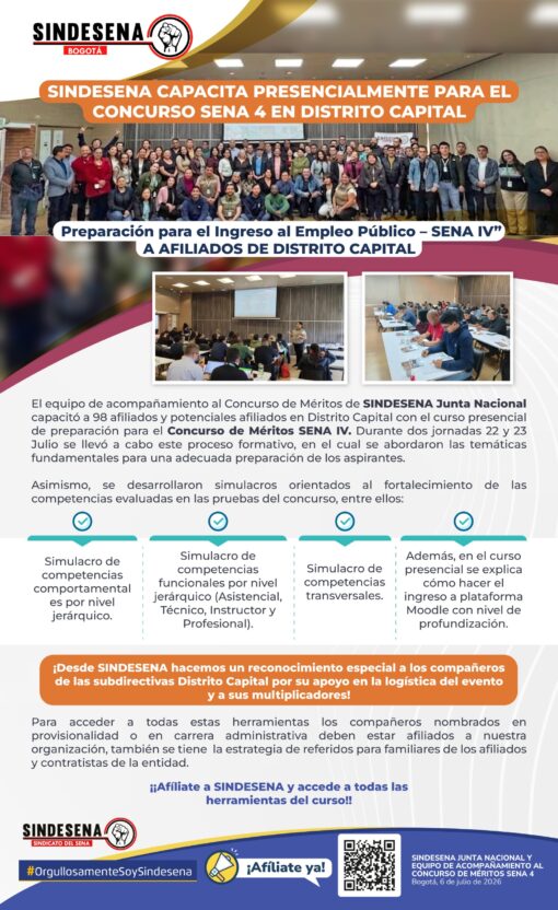 Sindesena capacita presencialmente para el concurso SENA 4 en Distrito Capital