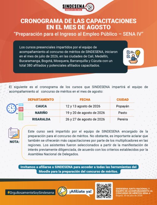 Cronograma de las capacitaciones en el mes de agosto
