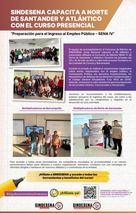 SINDESENA capacita a Norte de Santander y Atlántico para el Concurso de Méritos SENA IV