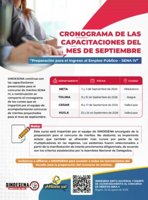 Cronograma de las capacitaciones SENA 4 del mes de septiembre