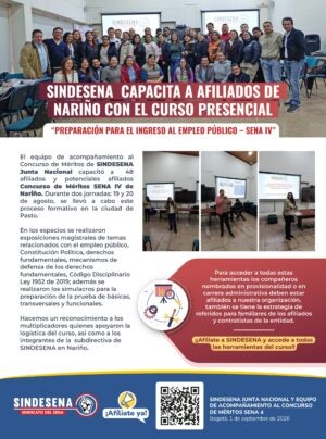 Sindesena capacita a afiliados de Nariño al concurso SENA 4