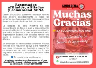 ¡Gracias por tender la mano! SINDESENA reconoce la solidaridad de la comunidad SENA